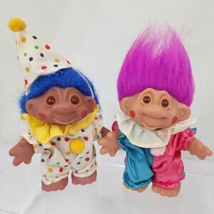 2 1986 Thomas Dam Troll Dolls Clowns Costume Blue / Purple Hair 5"